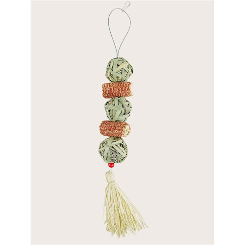 (chartreuse) 1PC Pet rabbit grass woven ball hanging string rabbit grinding toy