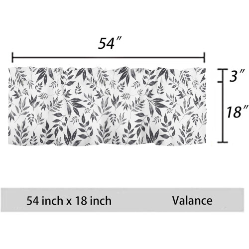 Kitchen Valance Spring Leaf Design Black White Grey 54x18 1