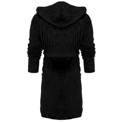 Women's Hooded Fleece Bathrobe Black Long 1