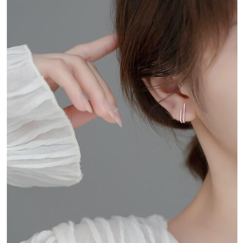 Sterling Silver Bar Open Hoop Huggie Earrings 1