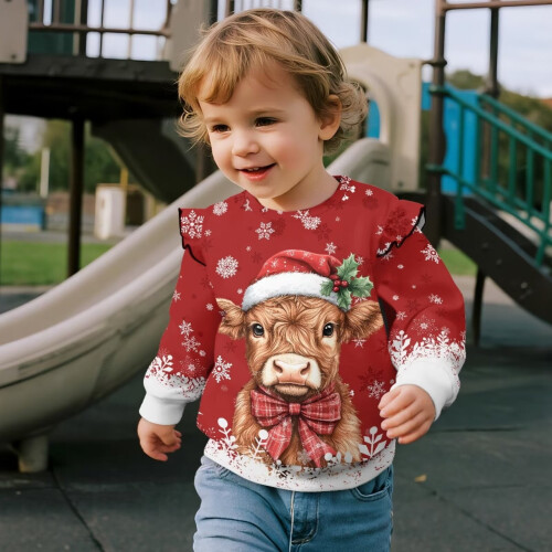 Φούτερ Highland Cow για κορίτσια 4-5T με μακριά μανίκια 2