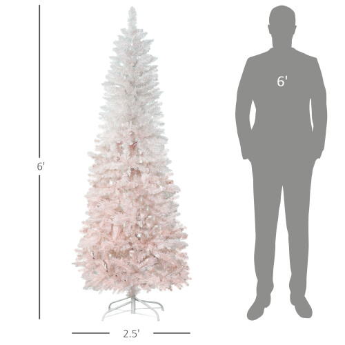 Unlit Pencil Fir Artificial Christmas Tree 6FT Pink White 2