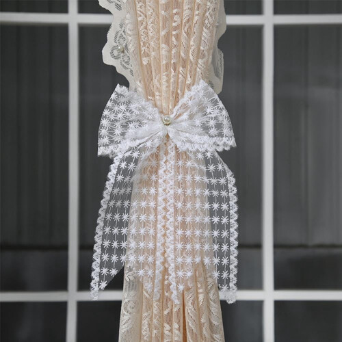 Lace Bow Curtain Tie Adjustable No-Punch Holder C4 1
