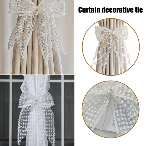 Lace Bow Curtain Tie Adjustable No-Punch Holder C4 2