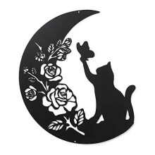 Metal Laser Cut Cat Wall Art Black Decor for Living Room