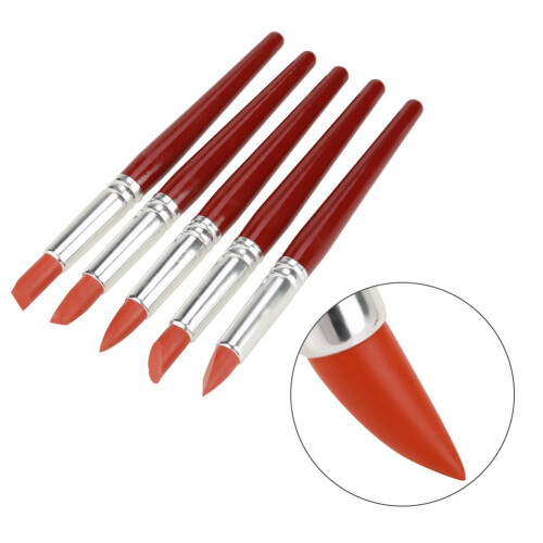 Red Rubber Tip Sculpting Brushes for Clay Pottery 5 pcs 2