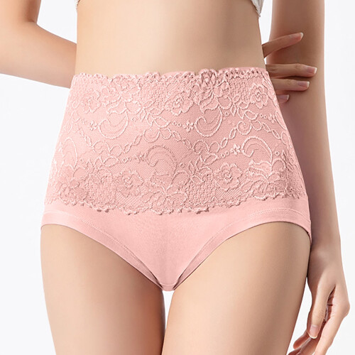 Conjunto de 4 calcinhas de algodão de cintura alta rosa para mulheres 2