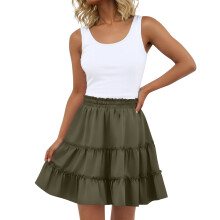 Women's Bohemian ruffled layered mini skirt dark green M