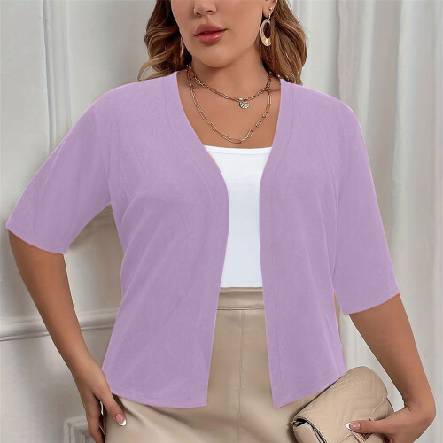 Women's Oversized Solid Cardigan Short Sleeve Open Front 2