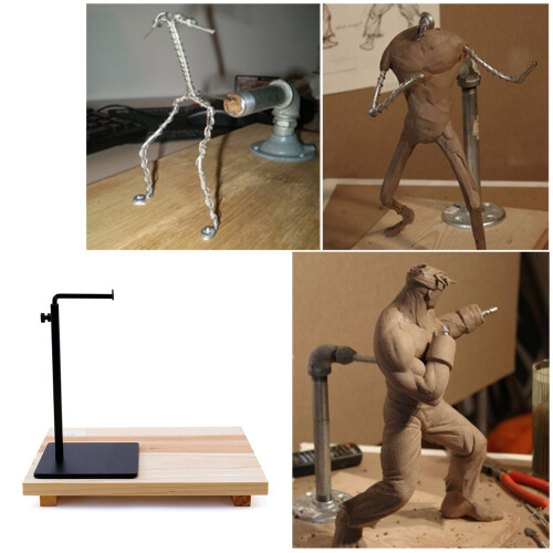 Display Stand Adjustable Clay Sculpture Stand with Wood 1