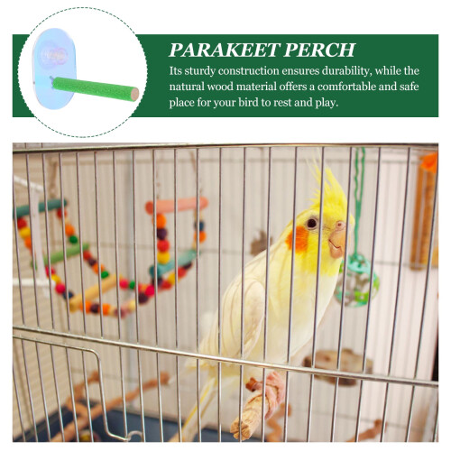 Natural Wood Bird Perch with Multi Acrylic Cups for Parrot 2