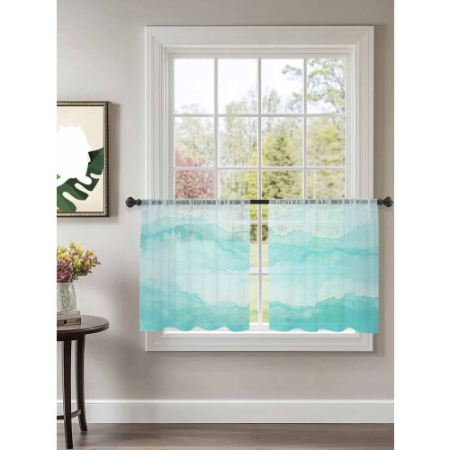 Sheer Curtains Aqua Mountain Gradient 2 Panels 52x54 Inch 1
