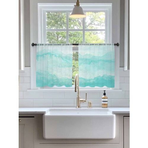 Sheer Curtains Aqua Mountain Gradient 2 Panels 52x54 Inch 2