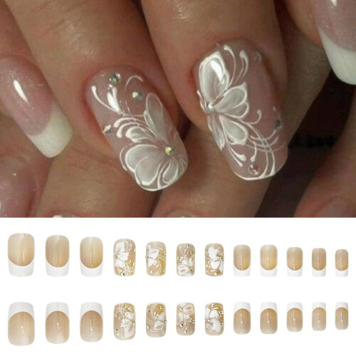 French Tip Square Press-on Nails 24 Pieces 1
