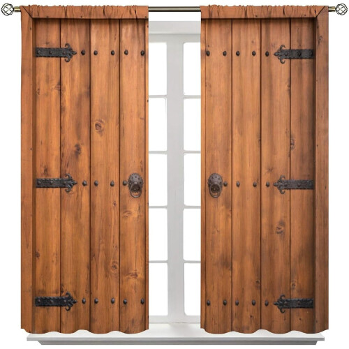 Rustic Barn Door Curtains Brown 84x84 in 2