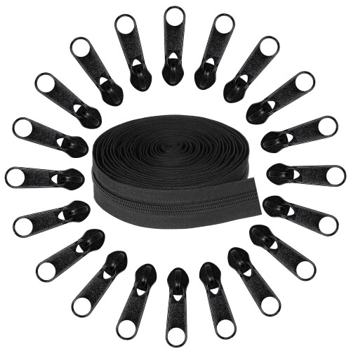 Nylon Coil Zipper Black 5 Yards with 20 Sliders 1