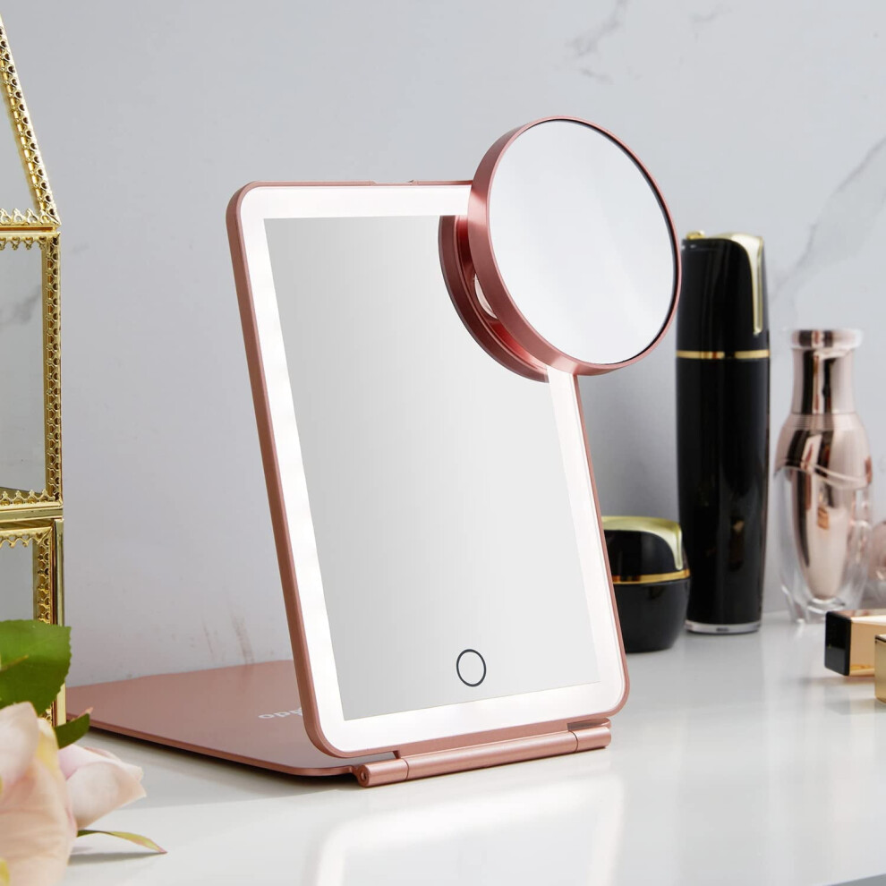 LED foldable makeup mirror rose gold 5x7 inch 3 light modes
