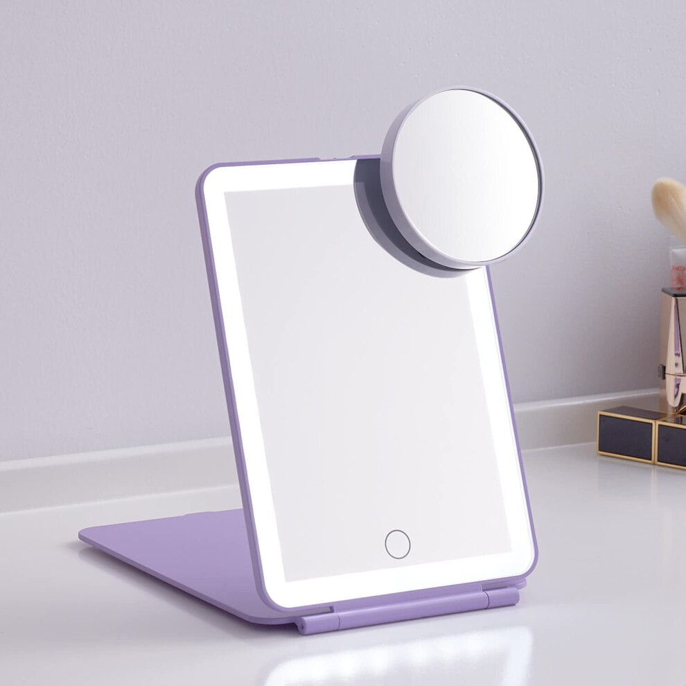 LED foldable makeup mirror 5x7 inch 3 light modes violet