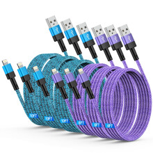 6-Pack Nylon Braided USB-A to Lightning Cables (6FT & 10FT), 3A Fast Charging & Data Sync, Compatible with iPhone/iPad