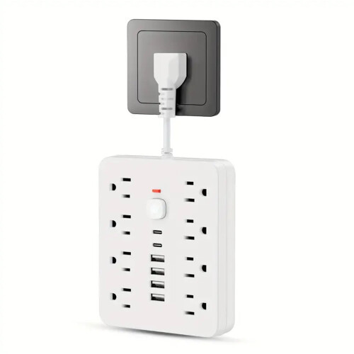 Power Strip 8 Outlets 4 USB 2 USB-C Flat Plug White