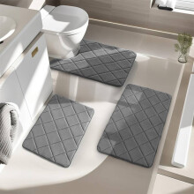 Set of 3 Bathroom Bath Mat Set Bathrug Washroom Mats Bathroom Rug Toilet Boho Bathroom Rug Set Bath Mats Cheap Bath Mat (Dark Gray)