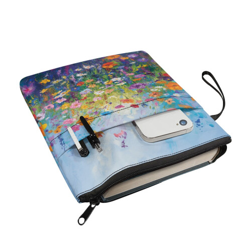 Bible case bag flower field style waterproof polyester with 2