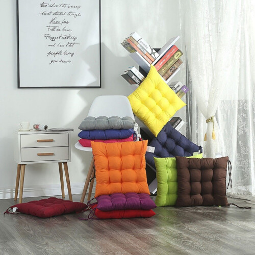 Solid Color Non-Slip Square Seat Cushion with Straps 1