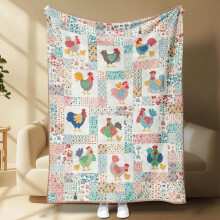 HELLOYOUNG 30x40in Chicken Pattern Throw Blanket, Soft Quilted Patchwork Blanket for Bed/Sofa, Country Rooster Decor – Compatible with Home Decor