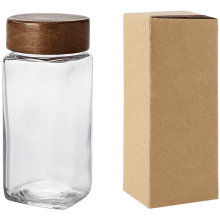 Acacia Wood Lid Glass Storage Jar Coffee Bean Dispenser Container With Display