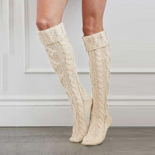 Women's Cotton Thigh-High Socks Beige 2