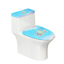 Smiling Cartoon Turtle Toilet Top Cover Set & Elastic Edge Toilet Lid Seat Cover for Modern Bathrooms, Elastic Fabric, Stretch Fit