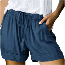 Women's Dark Blue Linen Bermuda Shorts XL