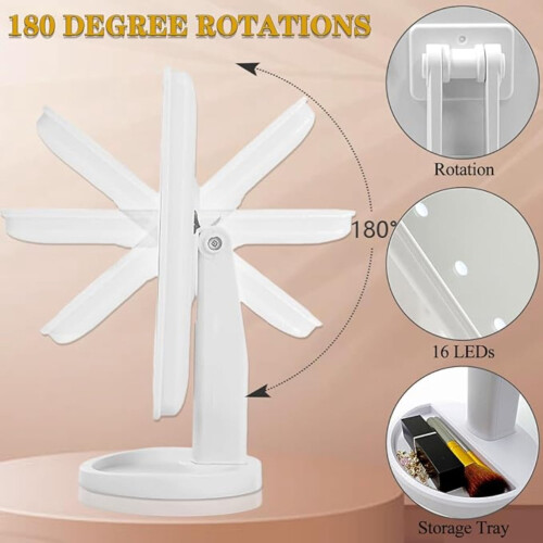 LED Touch Makeup Mirror Dimmable 360 Rotatable USB 2