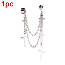 Punk Cross Tassel Earrings for Women and Men, Metal Chain