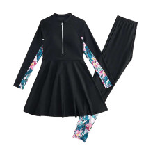 Girls' sun-safe tankini set with long sleeve rash guard and