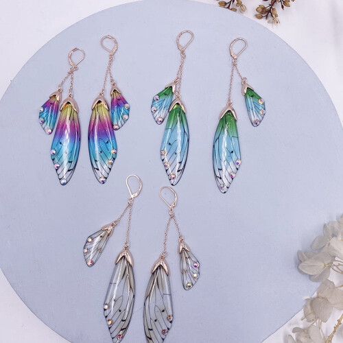 Brincos de Borboleta com Cristais e Design Elegante de Asas Longas com Efeito Degradê 2