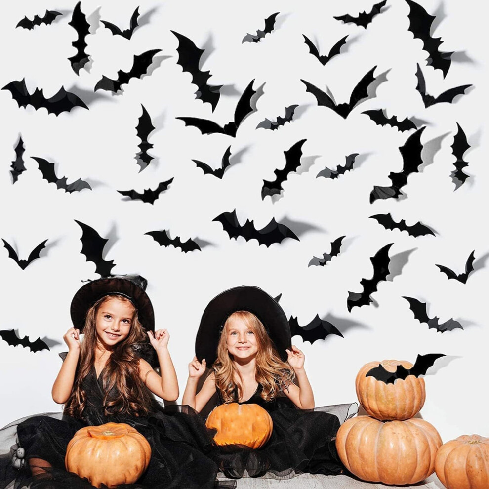 Walbest Halloween Bat Stickers Black Realistic 60 Pcs 9357860611558