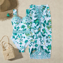 Women's high-cut one-piece swimsuit with detachable cover-up