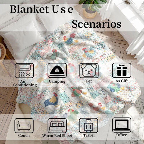 Chicken Pattern Throw Blanket 30x40in Soft Quilted Patchwork 1