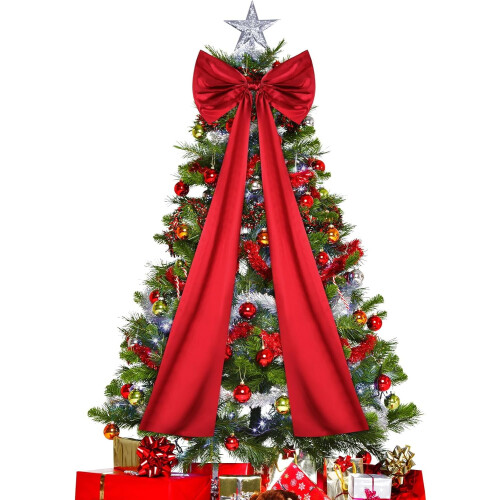 Christmas Tree Bow Topper Extra Large 20x47 inch Wine Red