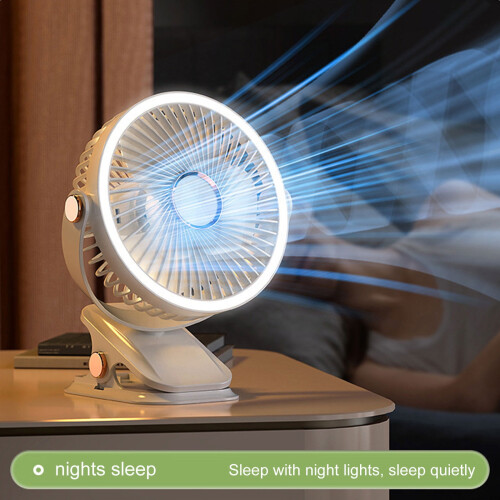 Witte compacte USB-oplaadbare clipventilator voor op het bureau. 2