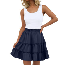 Women's Bohemian ruffled layered mini skirt navy blue XL