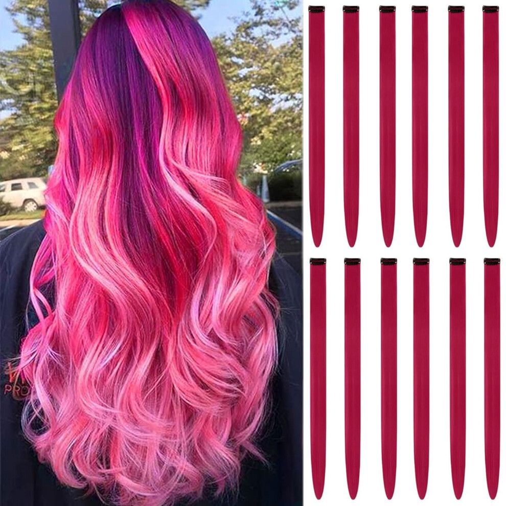 Colored Clip-In Hair Extensions Straight Synthetic 12 PCS