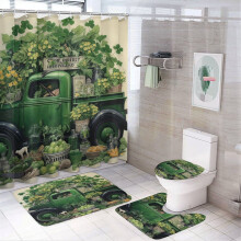 4-Piece St. Patrick's Day Shower Curtain Set w/ Waterproof Curtain, Non-Slip Rug, Toilet Lid Cover & Bath Mat – Green Shamrock Decor – Compatible