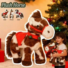 Hobby Horse Plush with Red Accents and Jingle Bells 12.59