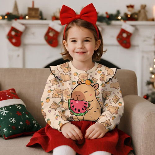 Capybara en watermeloen peutersweatshirt met ruches 1