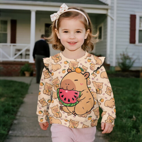 Capybara en watermeloen peutersweatshirt met ruches 2