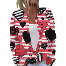 Women's Red Open-Front Cardigan with Heart Print, 3/4 Sleeve