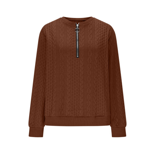 Women's Cable Knit Half-Zip Sweater V-Neck Long Sleeve 2