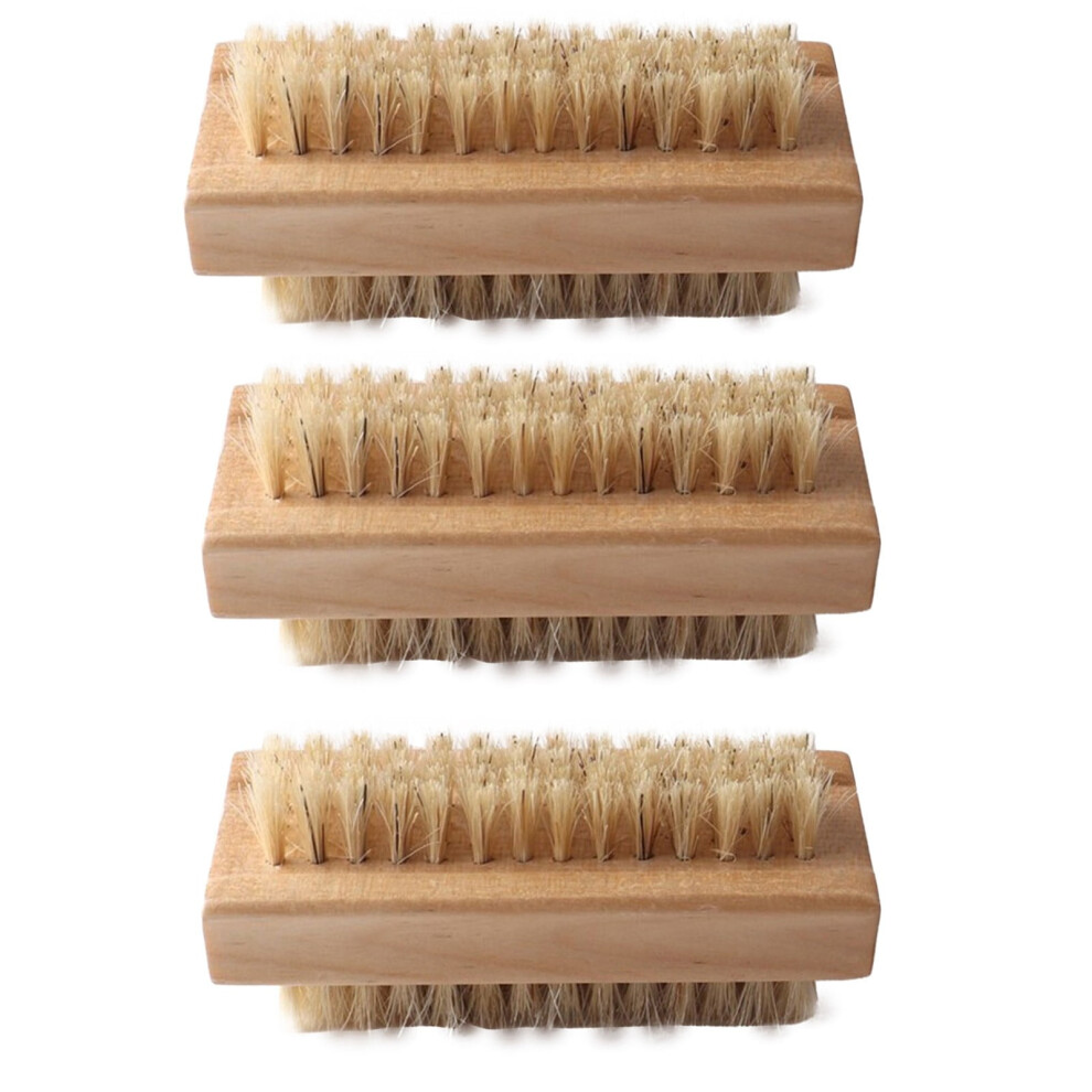 Nail Brush Wooden Handle Natural Bristles 3 Pack